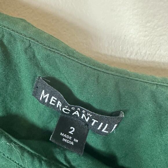 J. Crew Green Cotton Blend One Shoulder Long Sleeve Poplin Ruffle Dress - Picture 5 of 6